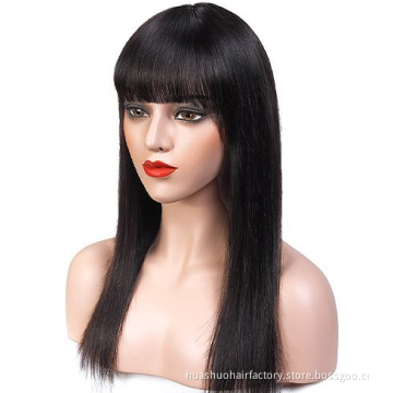 13x6 Brazilian Virgin Frontal Wigs With Bangs Human Hair Lace Front Transparent Straight Human Hair Lace Front Wigs